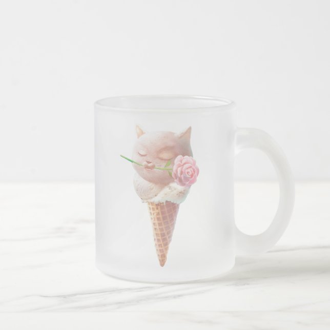 Caneca De Café Vidro Jateado Gatinho sorvete - Rosado e Sonho (Direita)
