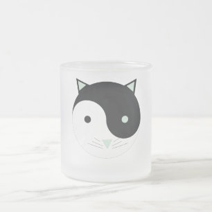 Caneca De Café Vidro Jateado Gatinho Yin Yang com verde, preto e branco da Casa