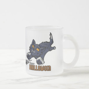 Caneca De Café Vidro Jateado Gato e Rato Feliz de Halloween