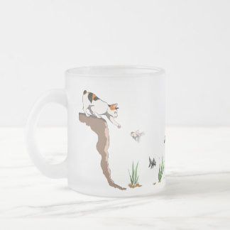 Caneca De Café Vidro Jateado Gato Pescando Fosco-Mug Translúcido