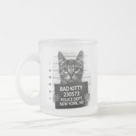 Caneca De Café Vidro Jateado Gato Ruim Polícia Felina Foto de Prisão Engraçado