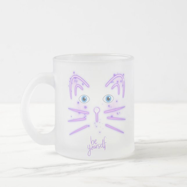CANECA DE CAFÉ VIDRO JATEADO GATO SEJA VOCÊ MESMO (Esquerda)
