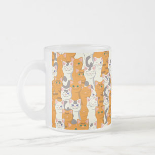 Caneca De Café Vidro Jateado Gatos brancos e gengibres padrão olhos verdes olho