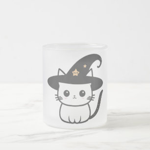 Caneca De Café Vidro Jateado gatos bruxos bonitos   design para gatos amantes