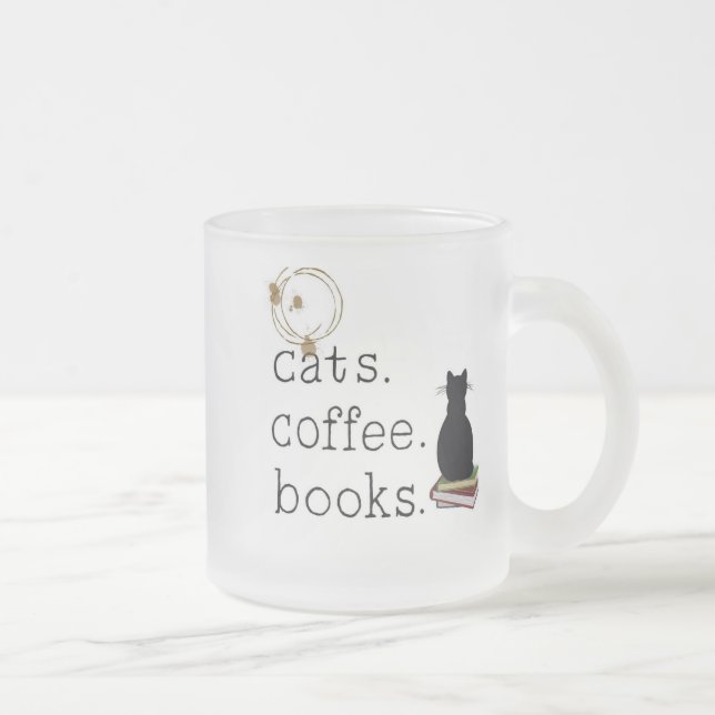 Caneca De Café Vidro Jateado Gatos. Café. Livros. Perfeição. (Direita)