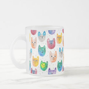 Caneca De Café Vidro Jateado Gatos com aquarelas e amigos