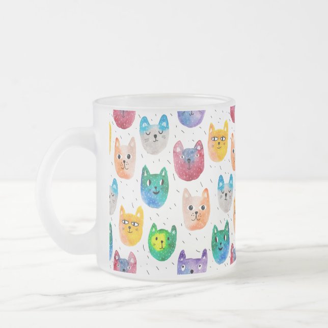 Caneca De Café Vidro Jateado Gatos com aquarelas e amigos (Esquerda)