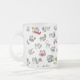 Caneca De Café Vidro Jateado Gatos engraçados, leite e magia.