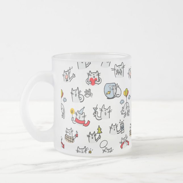 Caneca De Café Vidro Jateado Gatos engraçados, leite e magia. (Esquerda)