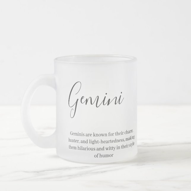 Caneca De Café Vidro Jateado "Gemini Zodiac personalizado Nome e característica (Esquerda)