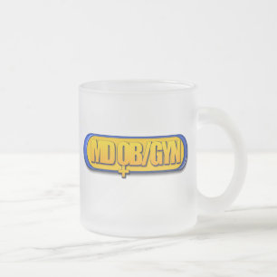 CANECA DE CAFÉ VIDRO JATEADO GINECOLOGIA OVAL DA OBSTETRÍCIA DO LOGOTIPO DA DM