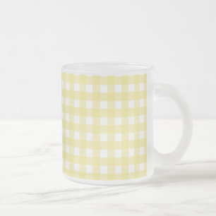Caneca De Café Vidro Jateado Gingham amarelo pálido e branco