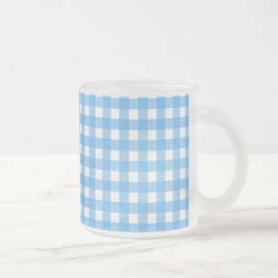 Caneca De Café Vidro Jateado Gingham azul