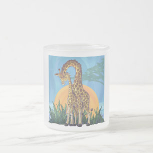 Caneca De Café Vidro Jateado Giraffe Mama e Bebê