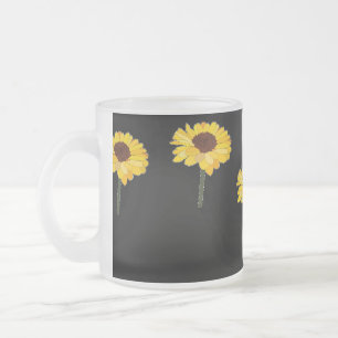 Caneca De Café Vidro Jateado Girassóis amarelos em preto