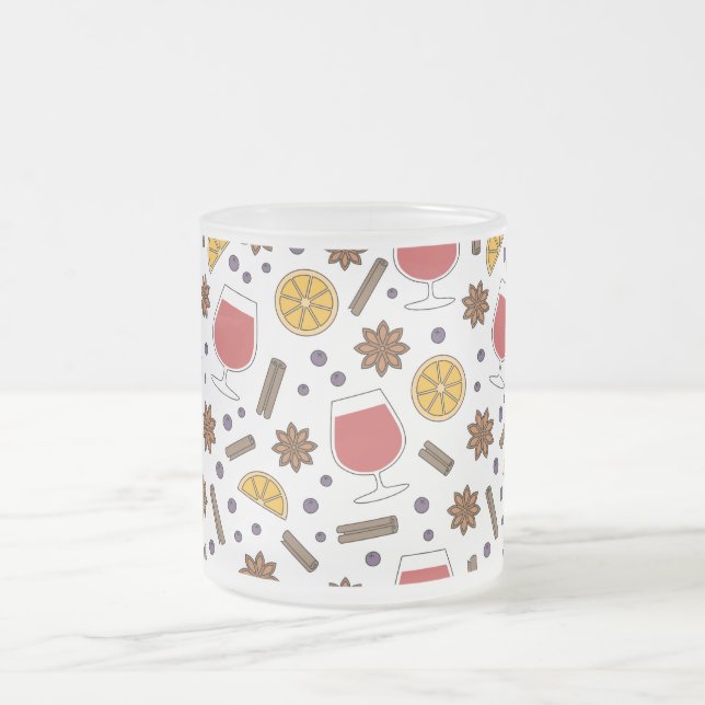 Caneca De Café Vidro Jateado Gluhwein doodle, feriados de natal, bebida saboros (Centro)