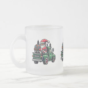 Caneca De Café Vidro Jateado Gnomo de Natal em Camionete