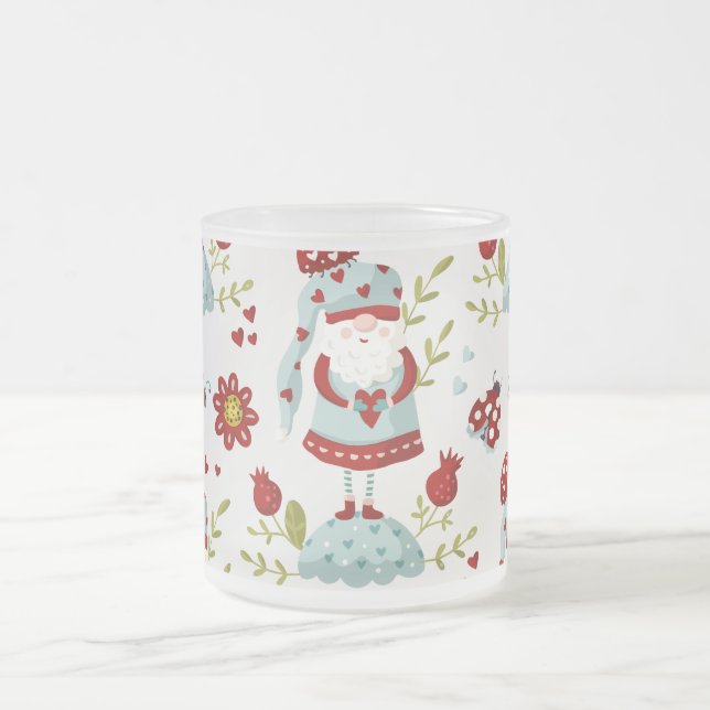 Caneca De Café Vidro Jateado Gnomo Escandinavo Cinto e Padrão Natural (Centro)