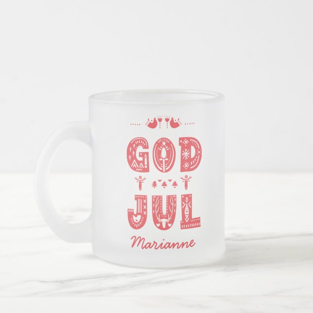 Caneca De Café Vidro Jateado God Jul Traditional Swedish Christmas Font (Esquerda)