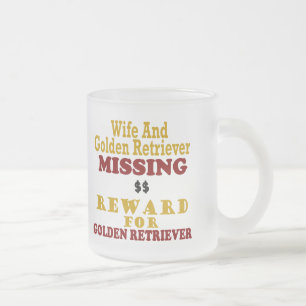 Caneca De Café Vidro Jateado Golden retriever & recompensa faltante da esposa
