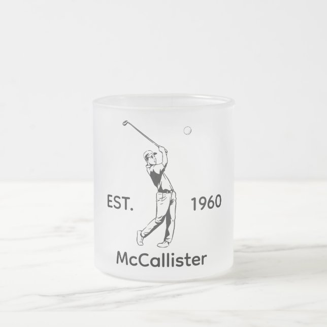 Caneca De Café Vidro Jateado Golfer Nome e ano personalizados (Centro)