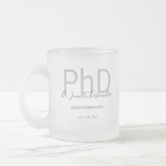 Caneca De Café Vidro Jateado Graduação de PhD em Nome da Cinza Negra (Esquerda)