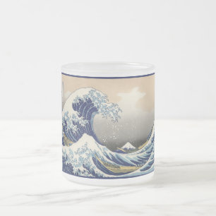 Caneca De Café Vidro Jateado Grande Onda de Kanagawa e Monte Fuji Mar do Japão