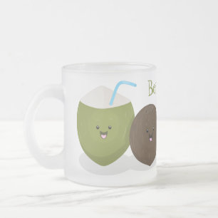 Caneca De Café Vidro Jateado Grátis feliz desenho animado de coconuts kawaii