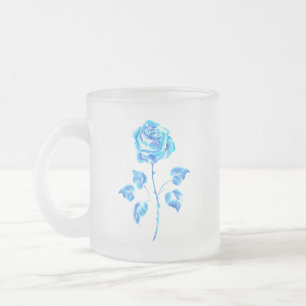Caneca De Café Vidro Jateado Gravação de Rosa Azul
