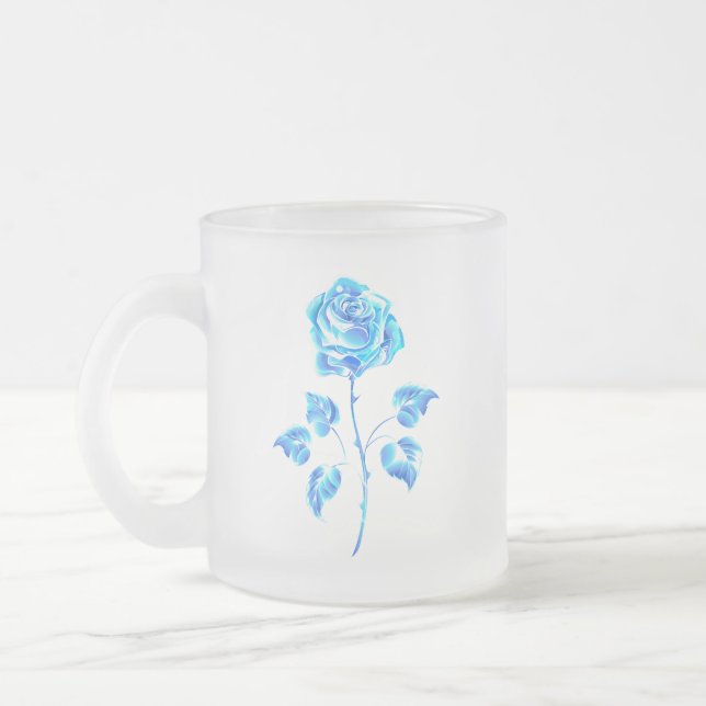 Caneca De Café Vidro Jateado Gravação de Rosa Azul (Esquerda)