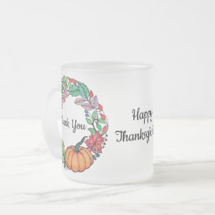 Caneca De Café Vidro Jateado Grinalda bonita da abóbora da aguarela com folhas