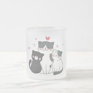 Caneca De Café Vidro Jateado grupo de gatos bonitos   design de amante de gatos