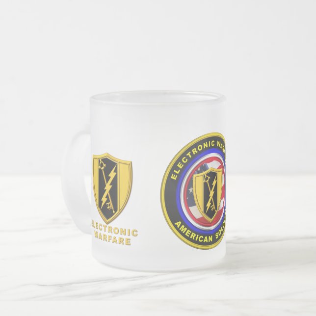 Caneca De Café Vidro Jateado Guerra Eletrônica Contra Veteranos do Exército Org (Frente Esquerda)