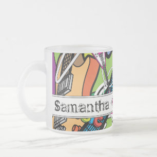 Caneca De Café Vidro Jateado Guitar Rock Fosco Copo de Café