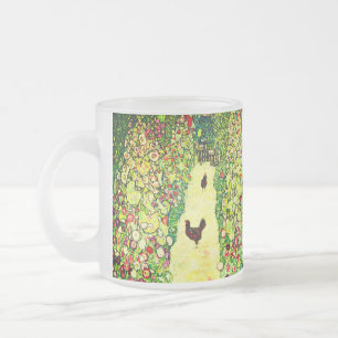 Caneca De Café Vidro Jateado Gustav Klimt Garden com Galinhas