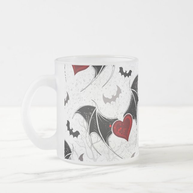 Caneca De Café Vidro Jateado Halloween heart with black bat wings (Esquerda)