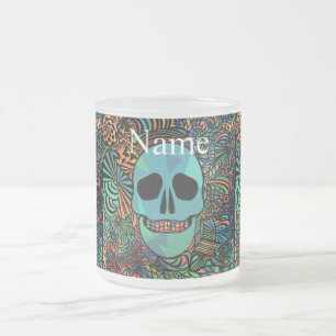 Caneca De Café Vidro Jateado Halloween Hippie Skull Thunder_Cove