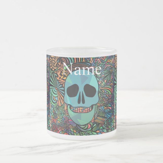 Caneca De Café Vidro Jateado Halloween Hippie Skull Thunder_Cove (Centro)