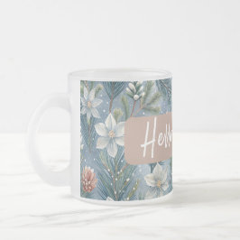Caneca De Café Vidro Jateado Hello Winter Pines & Flowers