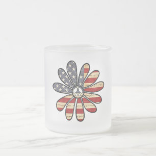 Caneca De Café Vidro Jateado Hippie Flower Power Sign American Flag