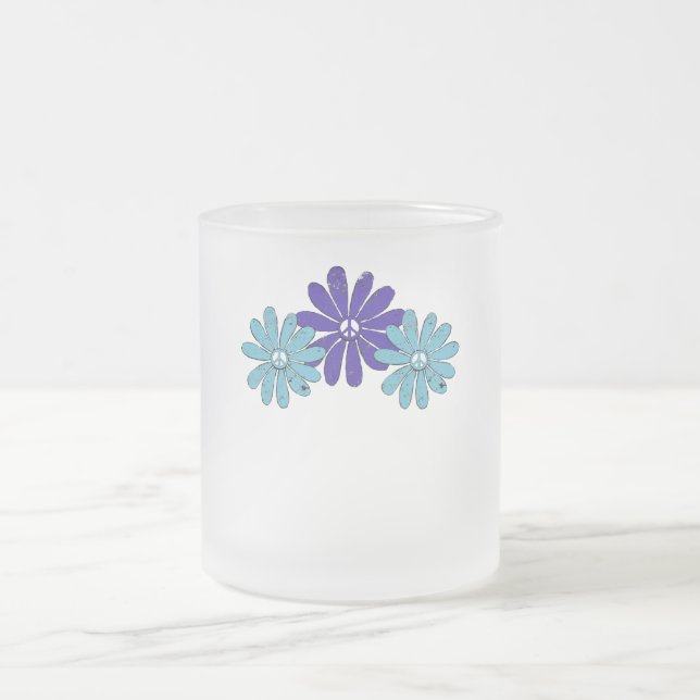 Caneca De Café Vidro Jateado Hippie - Sinal de Paz Flor Poder Puro Aqua (Centro)