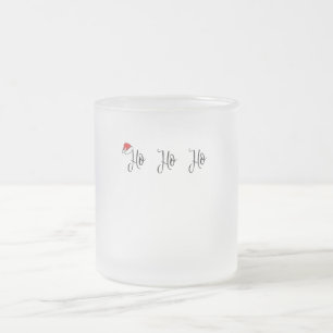 Caneca De Café Vidro Jateado Ho Ho vestindo um chapéu vermelho de santa