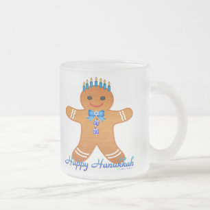 Caneca De Café Vidro Jateado Homem de gengibre da Hanukkah Judaica Menorá
