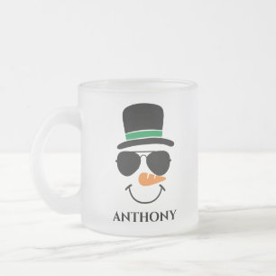 Caneca De Café Vidro Jateado Homem de neve de natal personalizado com nome pers