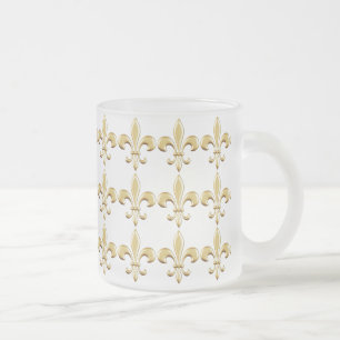 Caneca De Café Vidro Jateado Ícone Clássico da Fleur-de-Lis Dourada