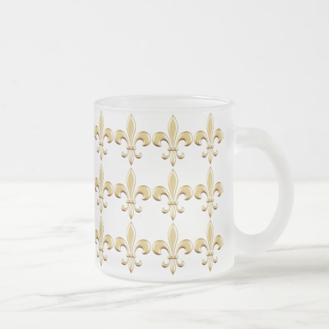 Caneca De Café Vidro Jateado Ícone Clássico da Fleur-de-Lis Dourada (Direita)