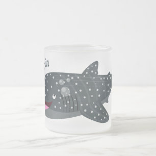 Caneca De Café Vidro Jateado Ilustração animada feliz de tubarão-baleia-bran