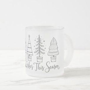 Caneca De Café Vidro Jateado Ilustração de Árvores de Natal em Linha Aconchegan
