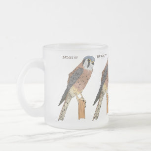 Caneca De Café Vidro Jateado Ilustração de ave do Kestrel Americano