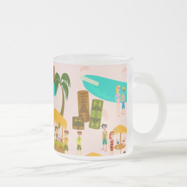 Caneca De Café Vidro Jateado Ilustração de Caractere de Festa de Piscina de Art (Direita)